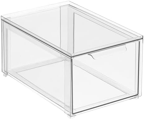 mDesign Plastic Stackable Bathroom Storage with Pull Out Bin Organizer Drawer for Cabinet, Vanity, Shelf, Cupboard, Cabinet, or Closet Organization - Lumiere Collection - 2 Pack - Clear