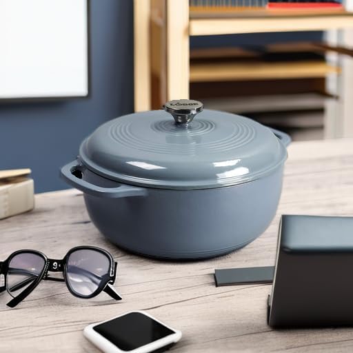 Lodge 3 Quart Enameled Cast Iron Dutch Oven with Lid – Dual Handles – Oven Safe up to 500° F or on Stovetop - Use to Marinate, Cook, Bake, Refrigerate and Serve – Storm Blue