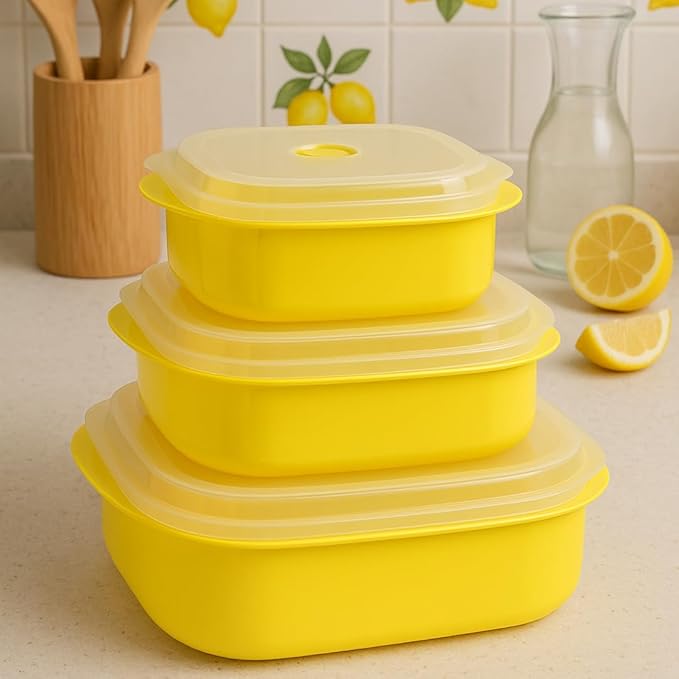Reston Lloyd Nesting Microwave Containers, Set of 3, Adjustable Steam Vents, Airtight, Meal Prep, Durable BPA-Free Plastic- Freezer & Dishwasher Safe, Cookware & Food Storage, Anyday Cookware, Azure