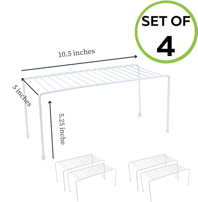 Evelots Kitchen Cabinet Wire Shelf Organizer/Rack - 4 Pack Sturdy Metal Shelf Risers - Double Your Counter Space - Great for Kitchen, Freezer, Pantry and Bathroom - Rustproof - White