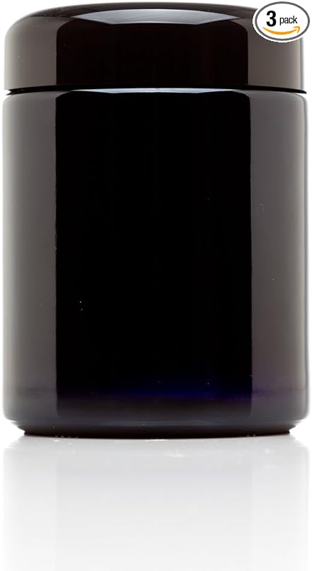 Infinity Jars, Premium Airtight Ultraviolet Glass Jar 250  ML (8.3 fl oz) Pack 3 Smell Proof, Antistatic, Light Blocking Container for Herbs, Coffee, Tea & Spices Durable, Travel-Friendly Storage