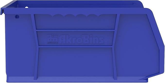 Akro-Mils 30235 AkroBins Plastic Storage Bins, Space-Saving Stackable Bins for Garage, Pantry, Craft Organization, 11" x 11" x 5", Blue, 6-Pack