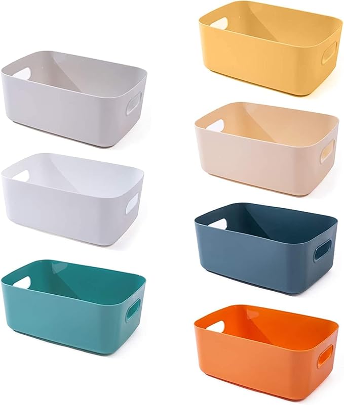 OWill 7 PCS 4.2 L Plastic Storage B-ins and Baskets for Efficient Home Classroom Organization Small Containers in Multicolour for Kitchen, Cupboard box, and Bathroom Organizer on Shelves and Tubs