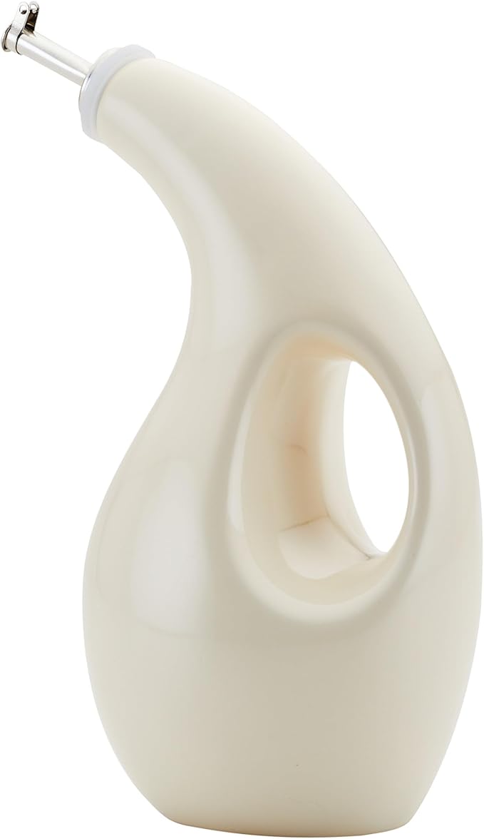 Rachael Ray Ceramics EVOO Oil and Vinegar Dispensing Bottle, 24 Ounce, Almond