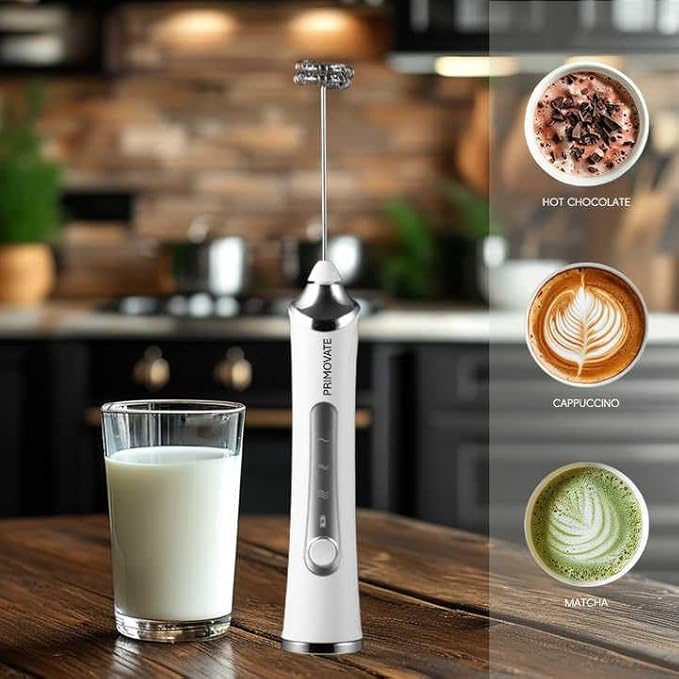 Rechargable Milk Frother, Handheld Drink Mixer with Whisk Attachment, 2025 upgraded, powerfull 3 speed motor, Type C charging with charge light, with extra egg mix head (Black with Stand)