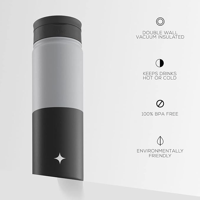 JoyJolt Triple Insulated Water Bottle with Straw Lid AND Flip Lid! 22oz Water Bottle, 12 Hour Hot/Cold Vacuum Insulated Stainless Steel Water Bottle. BPA-Free Leakproof Water Bottles - Thermos Bottle