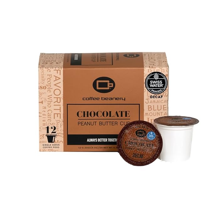By Coffee Beanery, Chocolate Peanut Butter Cup Decaf Coffee Pods - Medium Roast - Flavored 12ct