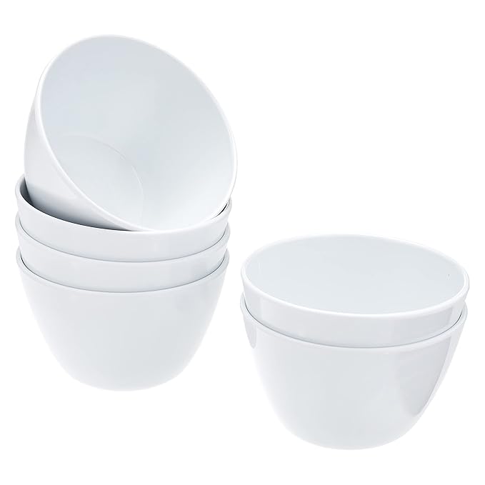 Amazon Basics Round Melamine Bowl, 8 oz, White, 6 Piece Set