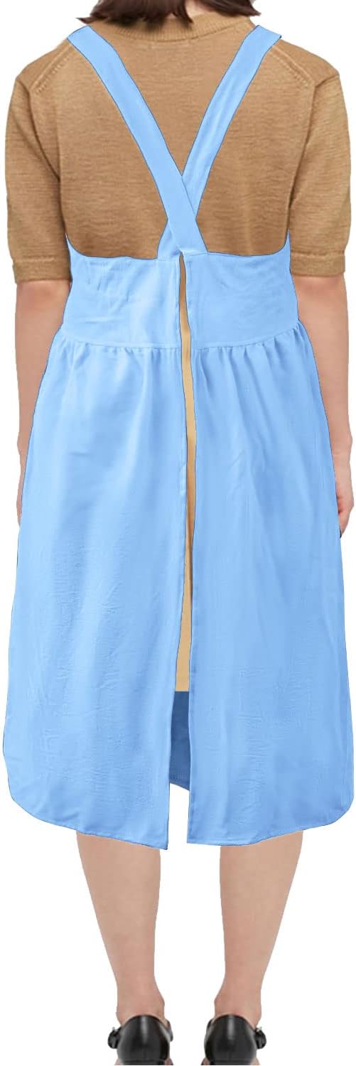 Uaussi Cotton Linen Apron Cross Back Work Apron for Women with Pockets Pinafore Dress X Cross Halter Apron for Chef Gardening