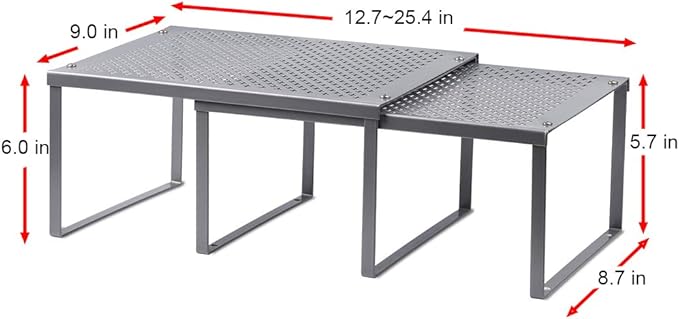 NEX Kitchen Shelf Organizer for Cabinet Counter Cupboard Pantry, Stackable & Expandable, Silver