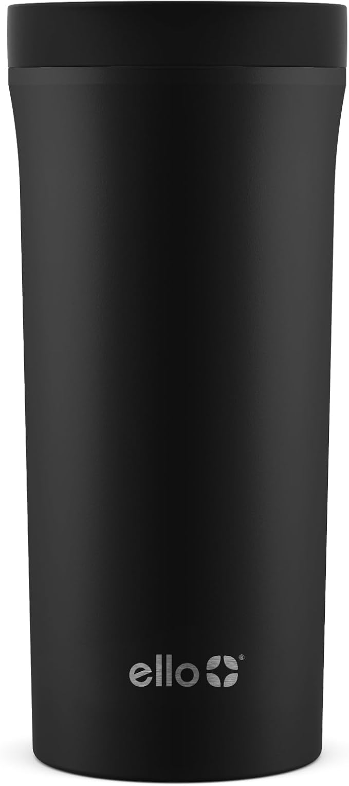 Ello Arabica 14oz Stainless Steel Travel Mug with Leak-Proof Slider Lid, Keeps Hot for 5 Hours, Perfect for Coffee or Tea, BPA-Free Tumbler | Gift for Coffee Lovers, Black