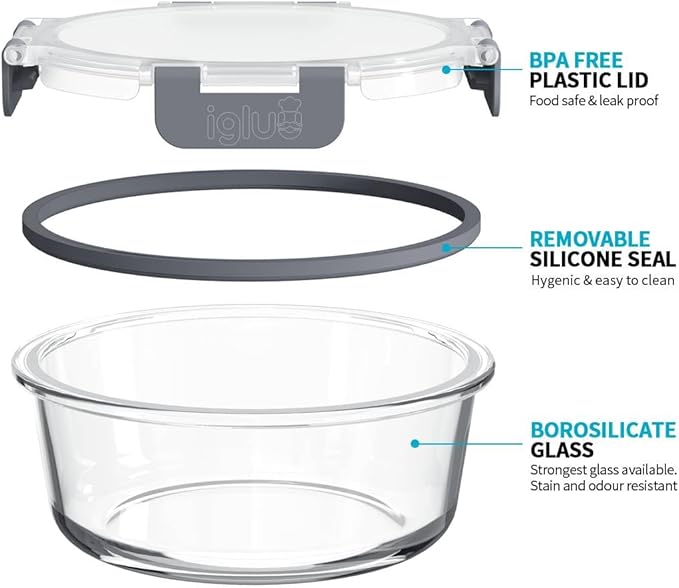Igluu Meal Prep Round Glass Containers with Lids Airtight - Glass Food Storage Containers - Reusable Microwave, Freezer to Oven Safe BPA-free Lunch Box (10 Containers & 10 Lids) 32 oz & 13.5 oz