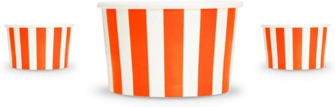 UNIQ 1000-Count 4 oz Striped Paper Ice Cream Cups Orange Color | Disposable Food & Dessert Bowls Perfect for Halloween, Parties and Holidays | Frozen Dessert Supplies