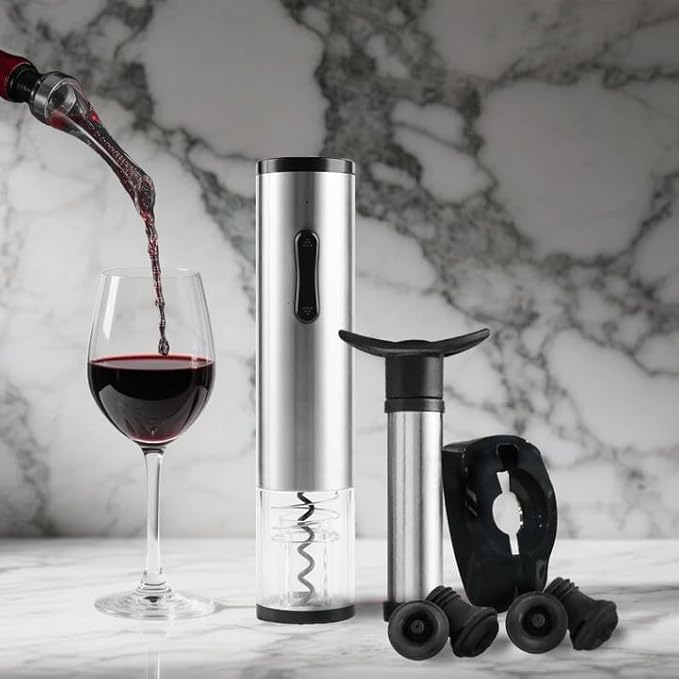 Electric Wine Opener Set, Cordless Electric Corkscrew Wine Opener, Premium Wine Gifts Box with Automatic Wine Openers, Foil Cutter, Foil Cutter, Wine Aerator, Vacuum Pump, 4 Stoppers, Rechargeable