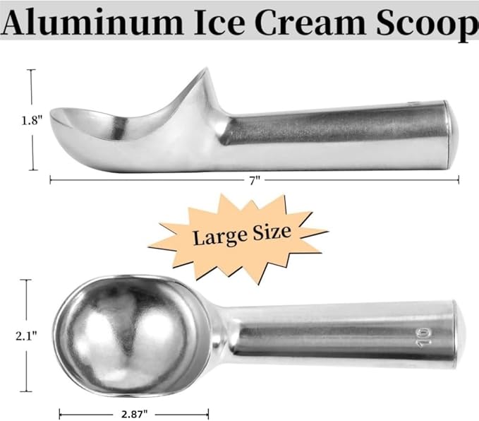 Aluminum Ice Cream Scoop, Large Ice Cream Scooper, Silver, Comfortable to Hold, Lightweight