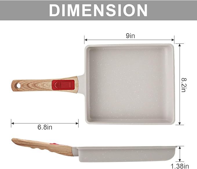 Nonstick Tamagoyaki Pan Large, Japanese Omelette Square Egg Pan Nonstick, Detachable Handle, PFAS & PFOA-Free, Oven Safe