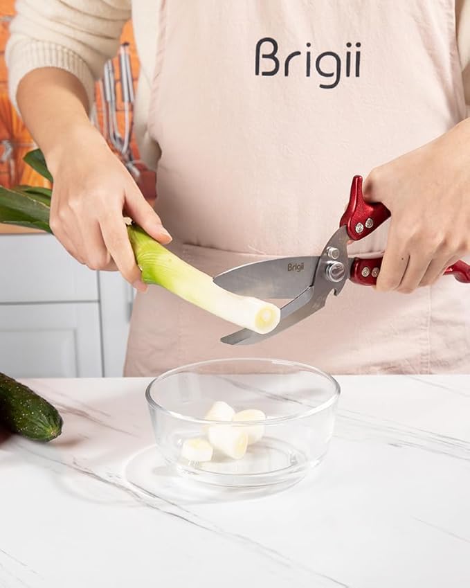 Brigii Kitchen Shear, Stainless Steel Heavy Duty Poultry Shears, Multi-Purpose Kitchen Scissors for Cutting Chicken, Fish, Seafood, and Vegetables-Red