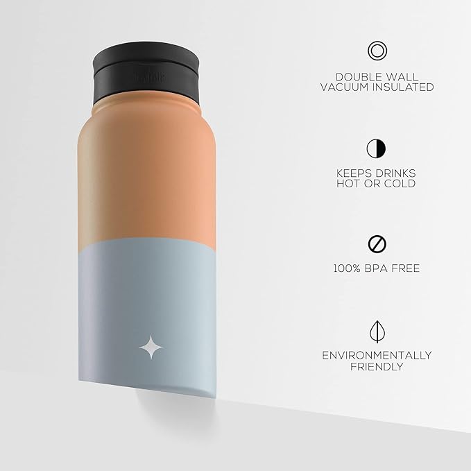 JoyJolt Triple Insulated Water Bottle with Straw Lid AND Flip Lid! 32oz Large Water Bottle, 12 Hour Hot/Cold Vacuum Insulated Stainless Steel Bottle. BPA-Free Leakproof Water Bottles - Thermos Bottle
