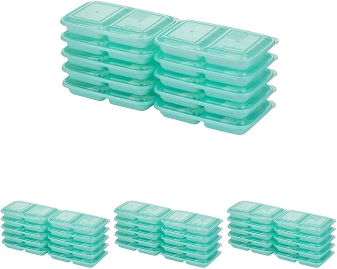 GoodCook 2-Compartment Food Storage Container Set with Snap-Shut Lids, Reusable Divided Snack Containers with Lids, Blue (Pack of 40)