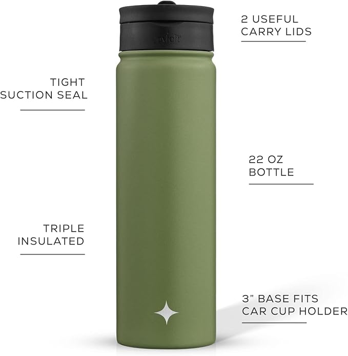 JoyJolt Triple Insulated Water Bottle with Straw Lid AND Flip Lid! 22oz Water Bottle, 12 Hour Hot/Cold Vacuum Insulated Stainless Steel Water Bottle. BPA-Free Leakproof Water Bottles - Thermos Bottle