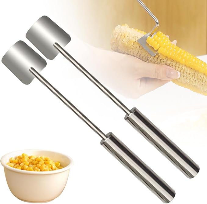 2025 New Long Handle Stainless Steel Corn Stripping Tool, Easy Clean Corn Cob Peeler Corn Peeler Tool, Corn Peeler Stainless Steel Splitter Tool Suitable for Home Kitchen (A-2Pcs)