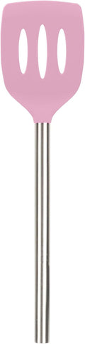 Tovolo Slotted Silicone Spatula Turner Slotted Stainless Steel Handle 10" Pink Sorbet Heat Resistant Non Toxic BPA Free Kitchen Utensil, Silicone Egg Pancake Flipper Metal Handle Turner for Cooking