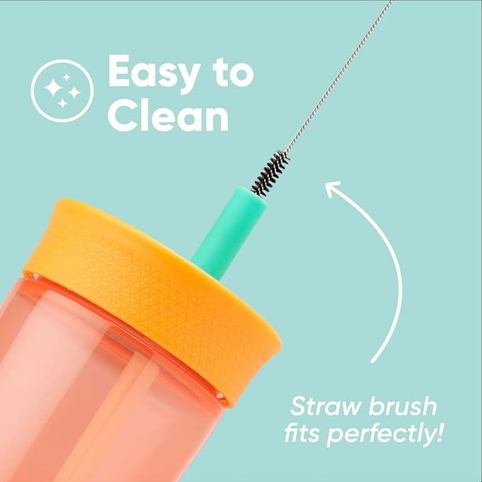 Owala Kids Insulation BPA-Free Plastic Tumbler with Spill Resistant Flexible Straw, Easy to Clean, Kids Water Bottle, Great for Travel, Dishwasher Safe, 15 Oz, Orange and Peach (Watermelon)