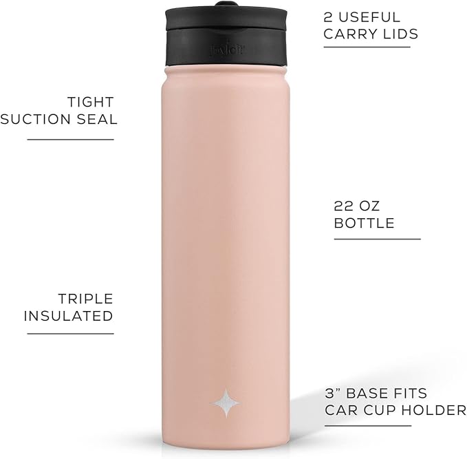 JoyJolt Triple Insulated Water Bottle with Straw Lid AND Flip Lid! 22oz Water Bottle, 12 Hour Hot/Cold Vacuum Insulated Stainless Steel Water Bottle. BPA-Free Leakproof Water Bottles - Thermos Bottle