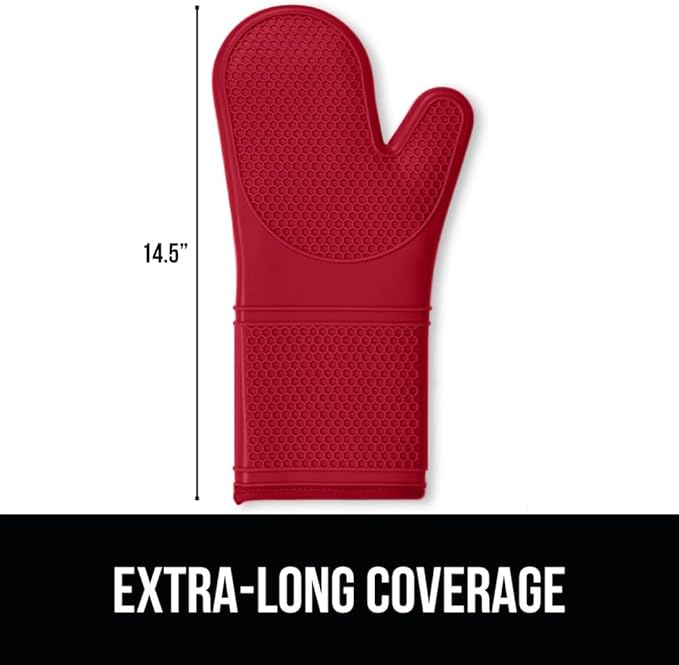 GORILLA GRIP BPA-Free Soft Silicone Oven Mitts, 14.5x8.3, Heat Resistant and Waterproof Cooking Gloves, Thick Cotton Lining, Flexible Gripping Kitchen Potholders Set of 2, Christmas Kitchen Decor, Red