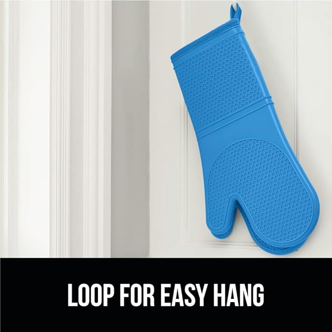 GORILLA GRIP BPA-Free Soft Silicone Oven Mitts, 14.5x8.3, Heat Resistant and Waterproof Cooking Gloves, Thick Cotton Lining, Flexible Gripping for Baking Grilling, Kitchen Potholders Set of 2, Aqua