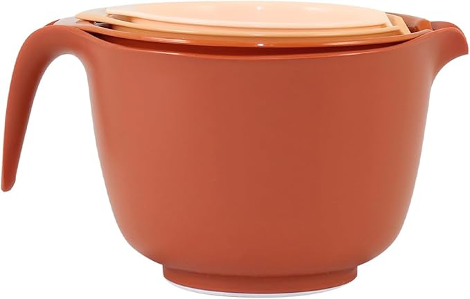 Glad Mixing Bowls with Pour Spout, Set of 4 - Nesting Plastic Bowls (1.2qt, 1.9qt, 2.8qt, and 3qt with Handle) - Non Slip Base, Dishwasher Safe Kitchen Cooking and Baking Supplies, Rust