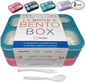 6 Compartment Lunch Boxes. Bento Box Lunchbox Containers for Kids, Boys Girls Adult. BPA-Free Microwave Safe School Bentobox Meal Planning Portion Container. Leakproof. Set of 2 Blue & Pink Kits