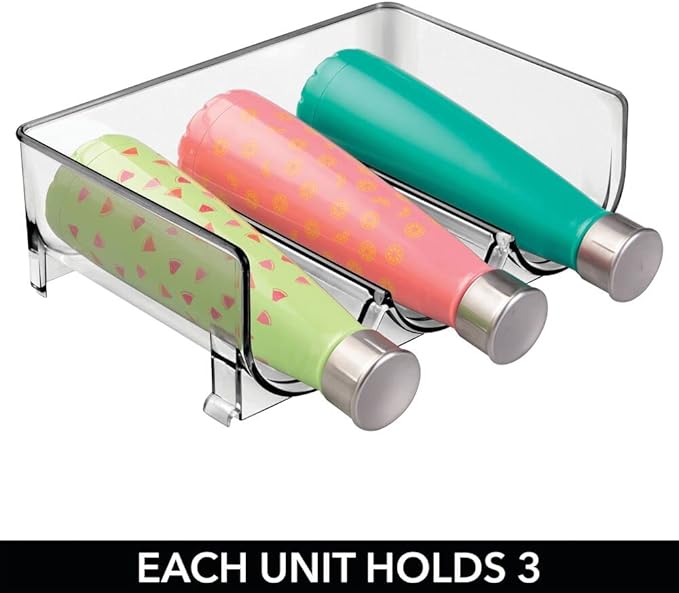 mDesign Stackable Plastic 3 Bottle Refrigerator Wine Rack - Kitchen Storage Organizer for Champagne, Wine or Water Bottles - Stacking Wine Organizer for Fridge - Ligne Collection - 2 Pack - Smoke Tint