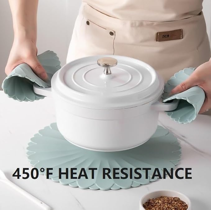 Heat-Resistant Silicone Trivet Mats, Non-Slip Hot Plate Holder for Kitchen Countertops & Dining Table, Reusable Pot Holder Pad with Secure Grip, Dishwasher Safe (Sea Sky Blue, Diameter: 30cm/11.81")