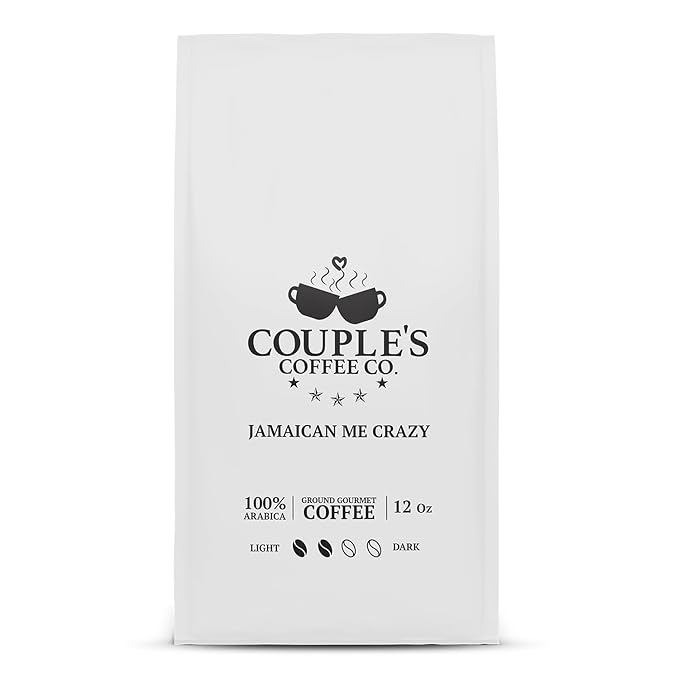 Couple’s Coffee Ground Coffee | Gives Back to Military Families | Jamaican Me Crazy | Vanilla, Caramel, and Rum Flavored Coffee | Made with 100% Arabica Beans | 12oz bag brews about 34 cups