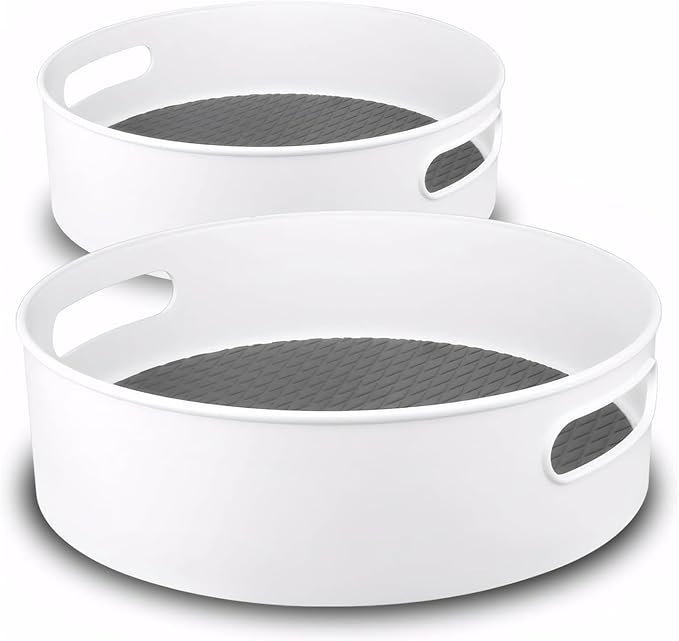 Semlos 360° Rotating Lazy Susan Organizers, 2 Packs 9" and 12" Turntable Spice Rack Organisers for Kitchen Organization and Storage, Non-Slip Under Sink Organizer for Bathroom Pantry Cupboard