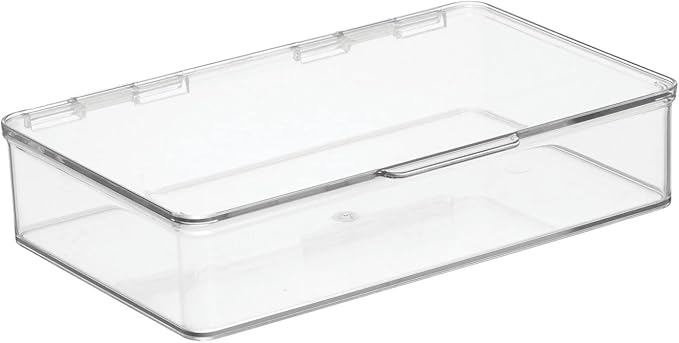 mDesign Plastic Household Stackable Storage Organizer Box Containers with Hinged Lid for Office, Bedroom, Entryway, Hallway, Garage, Playroom or Craft Room - Clear