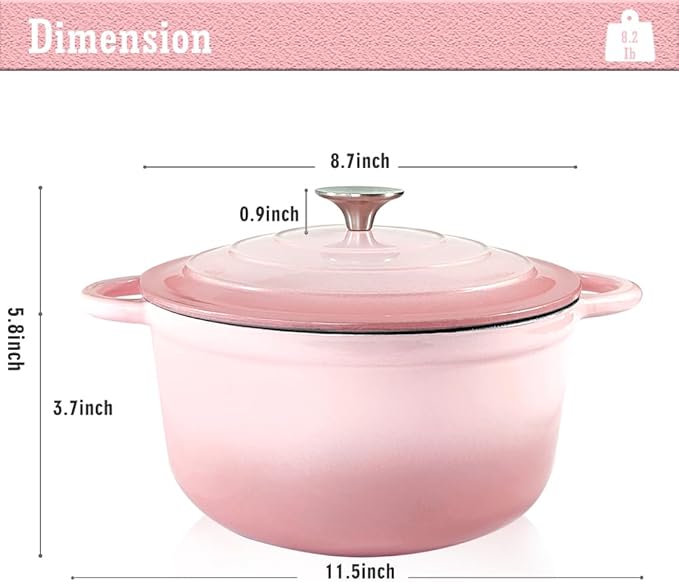 Dutch Oven,Cast Iron Dutch Ovens,Dutch Oven Pot with Lid,3 QT Enamel Dutch Pot,Dutch Ovens with Dual Handles,Cast Iron Pot for Braiser,Cooking,Gifts for Family,Pink