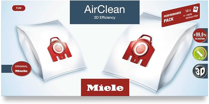 Miele Original Performance Pack for Miele Compact C1/C2 and S6/S4 Models, Includes 16 AirClean 3D Efficiency FJM Vacuum Cleaner Bags and 1 HA50 HEPA AirClean Filter – 10512520