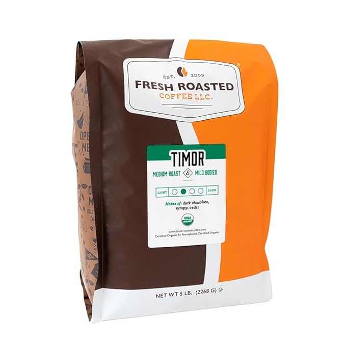 Fresh Roasted Coffee, Organic Timor | USDA Organic, 100% Single Origin, Kosher | Medium Roast 5 lb (80 oz) Whole Bean