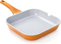 KOCH SYSTEME CS 9.5 Inch Nonstick Grill Pan for Stove Tops, Square Griddle Pan with Pour Spouts, Grill Pan for Indoor Cooking, Grill Skillet with Bakelite Handle, PTFE & PFOA Free, Orange