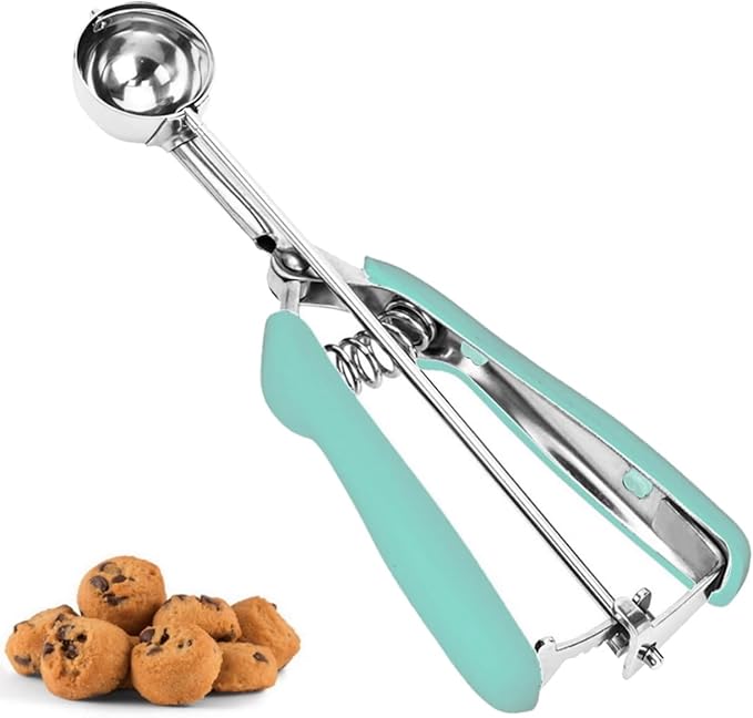 Mine Cookie Scoop, 2Tsp/10ml/0.34oz Cookie Scoops for Baking, 18/8 Stainless Steel Cookie Scooper for Baking, Cookie Dough Scoop with Non-slip Grip (Mint)