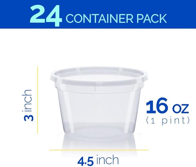 Healthy Packers 16oz Food Storage & Soup Containers with Airtight Lids - Clear Plastic Deli Cups - Great for Your Slime Kit - BPA Free | Leakproof - Microwaveable - Reusable & Freezer Safe (24 pack)