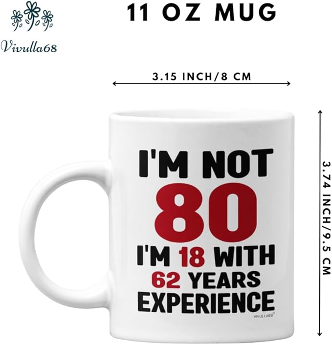 Vivulla68 80th Birthday Gifts for Men Women, 80 Year Old Birthday Gifts for Women Men, 1945 Bday Gift for Woman Man, Gift for 80 Year Old Woman, 80th Coffee Mug 11Oz, 1945 Cup for Grandpa Grandma