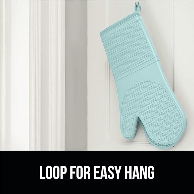 GORILLA GRIP BPA-Free Soft Silicone Oven Mitts, 14.5x8.3, Heat Resistant and Waterproof Cooking Gloves, Thick Cotton Lining, Flexible Gripping for Baking Grilling, Kitchen Potholders Set of 2, Mint