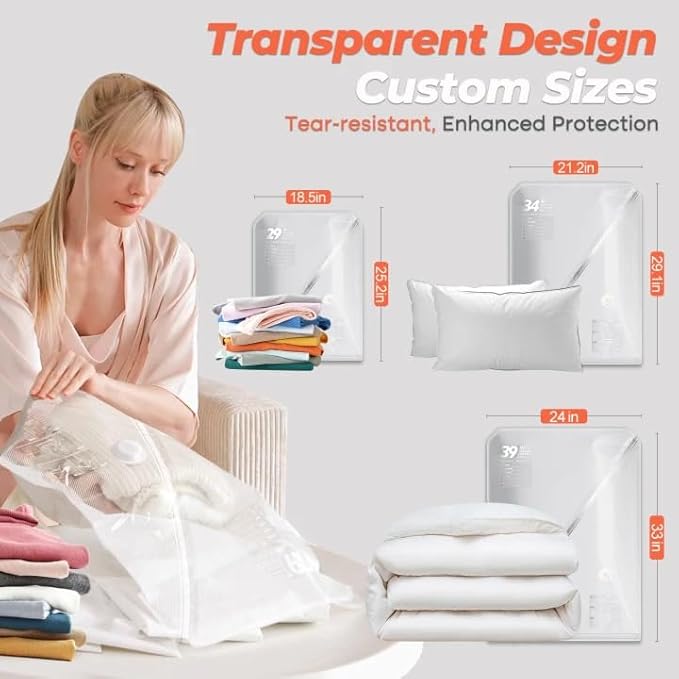 Vacuum Seal Bags for Clothing with Rechargeable Cordless Pump, 18 Pack Vacuum Storage Space Saver Bags, Compression Packing Seasonal Storage for Clothes Bedding Blanket Pillows Comforters