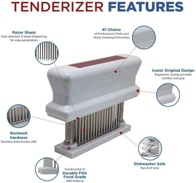 Jaccard 200348R, 48 Blade Durable Meat Tenderizer with Stainless Steel Razor Sharp Needle, Cooking Gadget for Tenderizing Chicken, Beef, Pork, Veal, BBQ, Red
