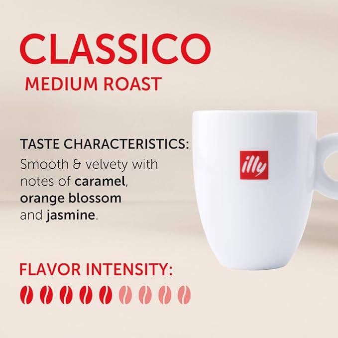 illy Drip Coffee - Ground Coffee - 100% Arabica Ground Coffee – Classico Medium Roast - Notes of Caramel, Orange Blossom & Jasmine - No Preservatives – Mild & Balanced – 4.4 Ounce