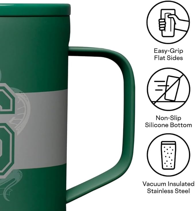 Corkcicle Harry Potter Coffee Mug - Stainless Steel Insulated Cup With Lid For Tea & Coffee - Non-Slip Silicone Base - Durable Travel Mug - Dishwasher Safe - BPA Free - Easy Grip - 16 oz - Slytherin