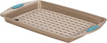 Rachael Ray Cucina Nonstick Bakeware Set with Grips, Nonstick Cookie Sheet / Baking Sheet and Crisper Pan - 2 Piece, Latte Brown with Agave Blue Handle Grips